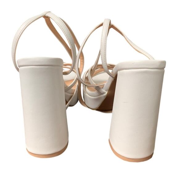 Abbleet Womens Size 9 White 5.25" Block Platform Heels Ankle Strap Sandal Shoes - Picture 8 of 9